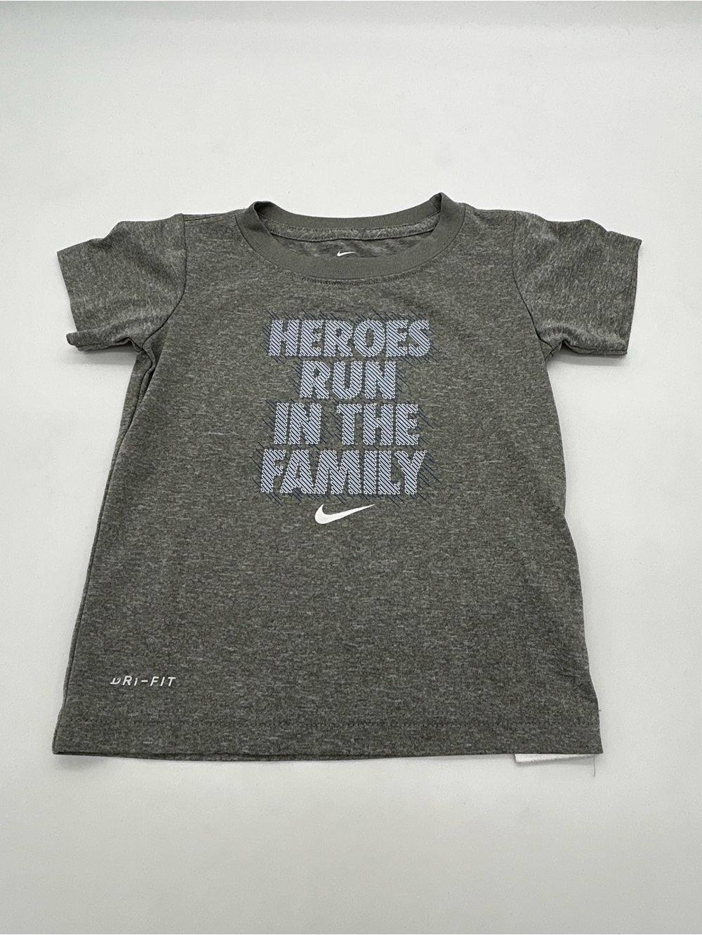 Nike Gray Kids' 'Heroes Run in the Family' Short Sleeve Tee Size 24M